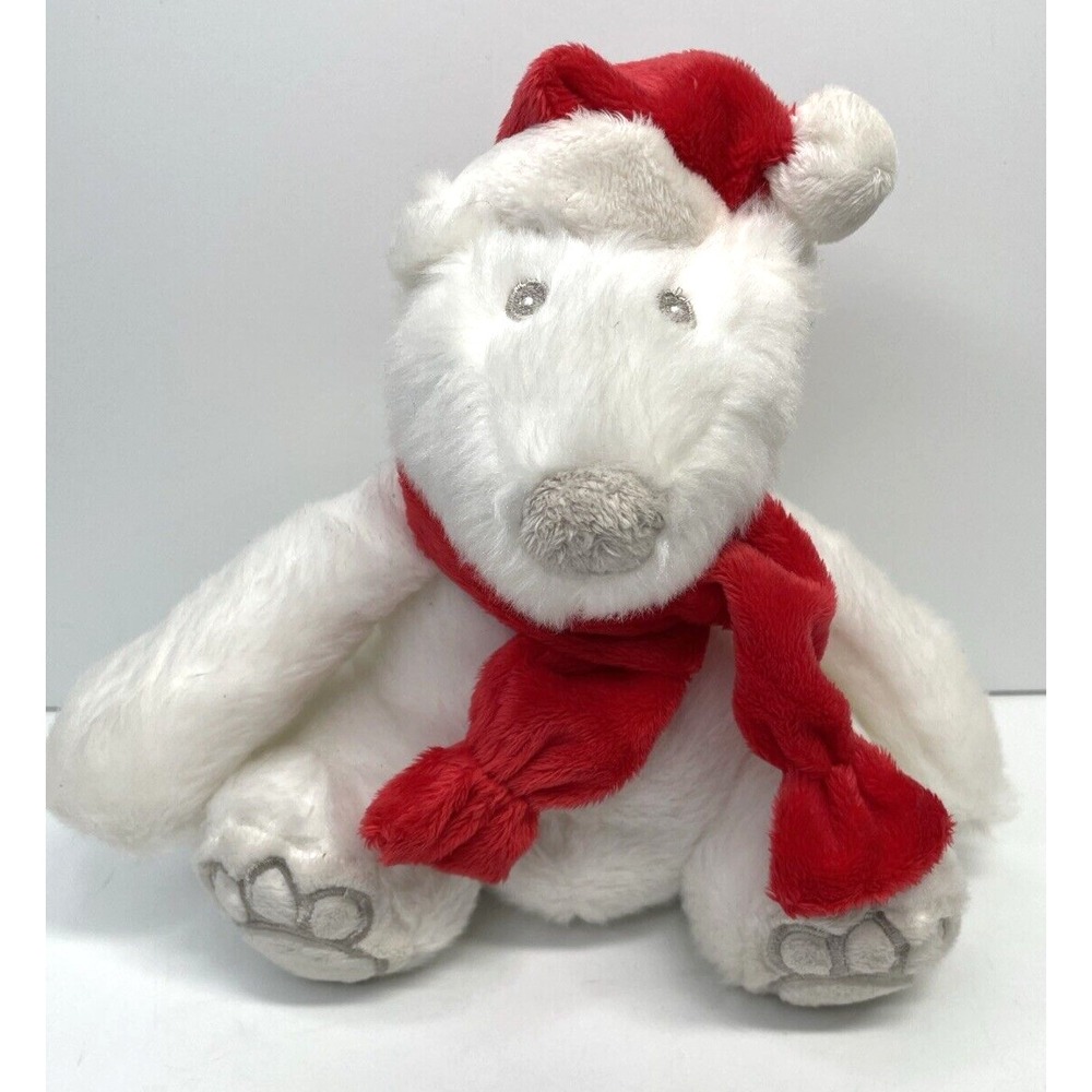 Bath & Body Works Plush White Bear Sitting Santa Hat Red Scarf 8" Stuffed Animal